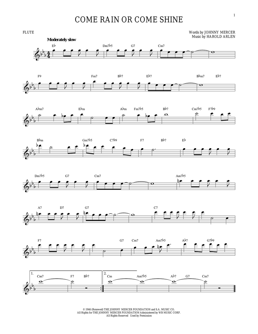 Come Rain Or Come Shine Flute Solo scores gallery preview page 1