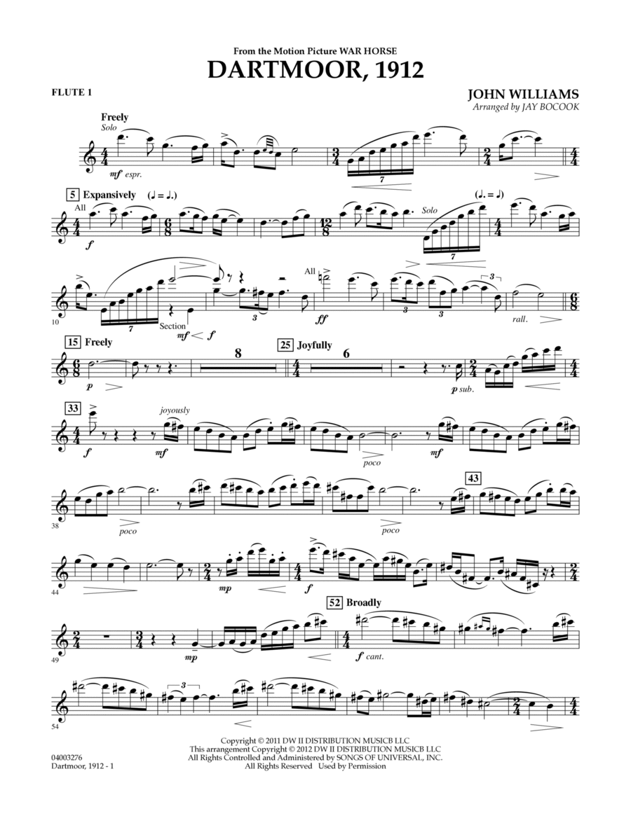 Dartmoor, 1912 (from War Horse) - Flute 1 Concert Band scores gallery preview page 1
