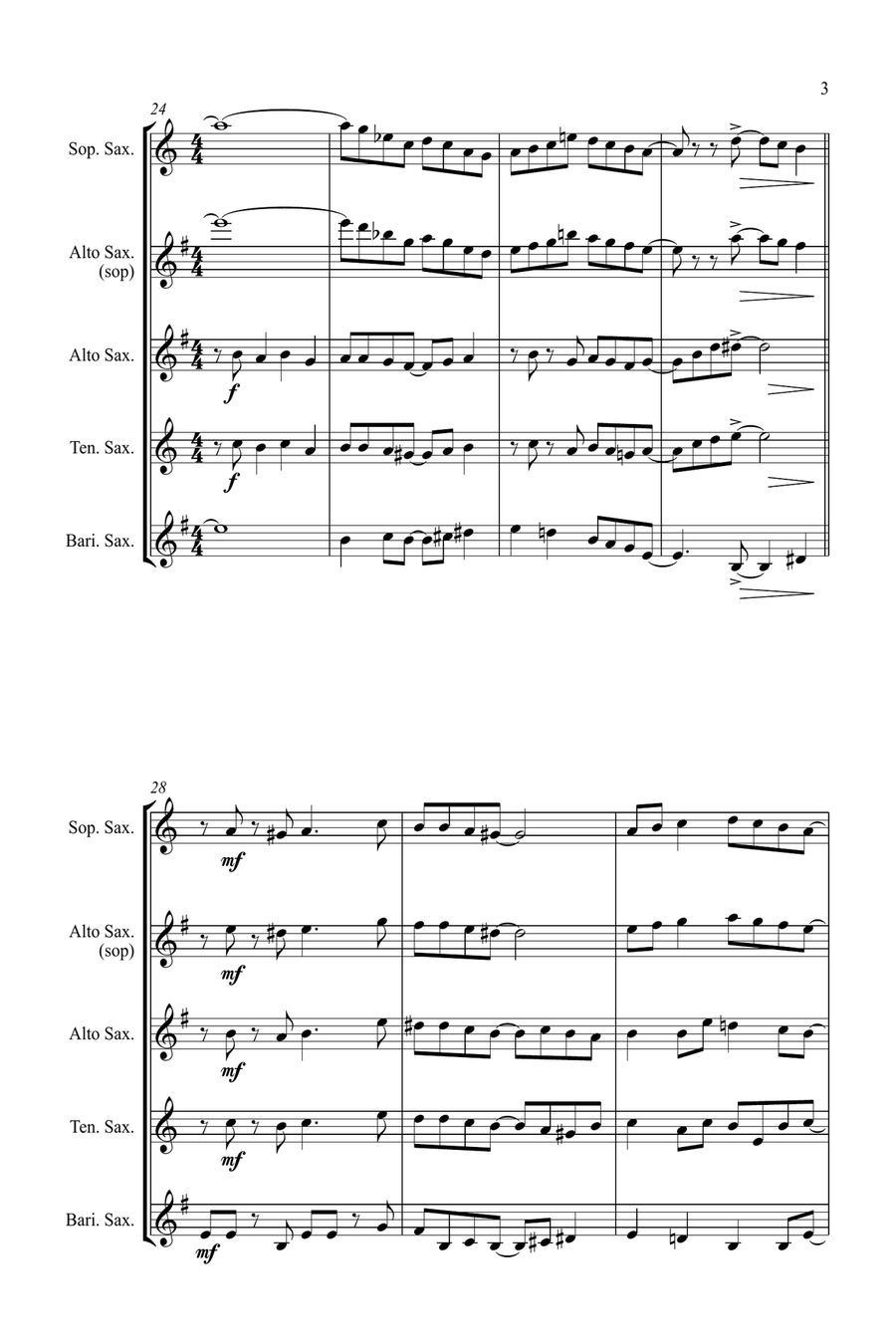 Jazz Carols Collection #6 - Saxophone Quartet (Coventry Carol; What Child Is This?, Silent Night) Saxophone Quartet scores gallery preview page 4
