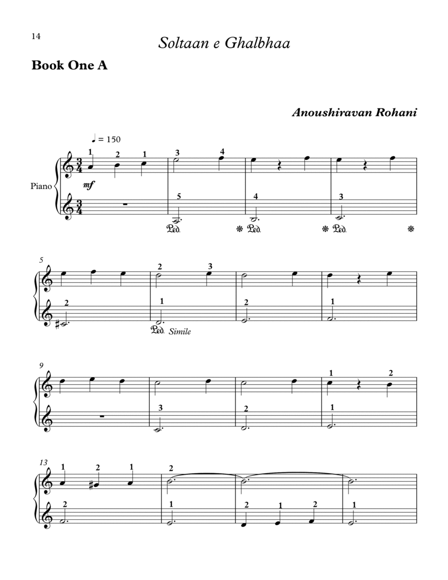 Soltane Ghalbha (Level 1A) سلطان قلب‌ها Easy Piano scores gallery preview page 1