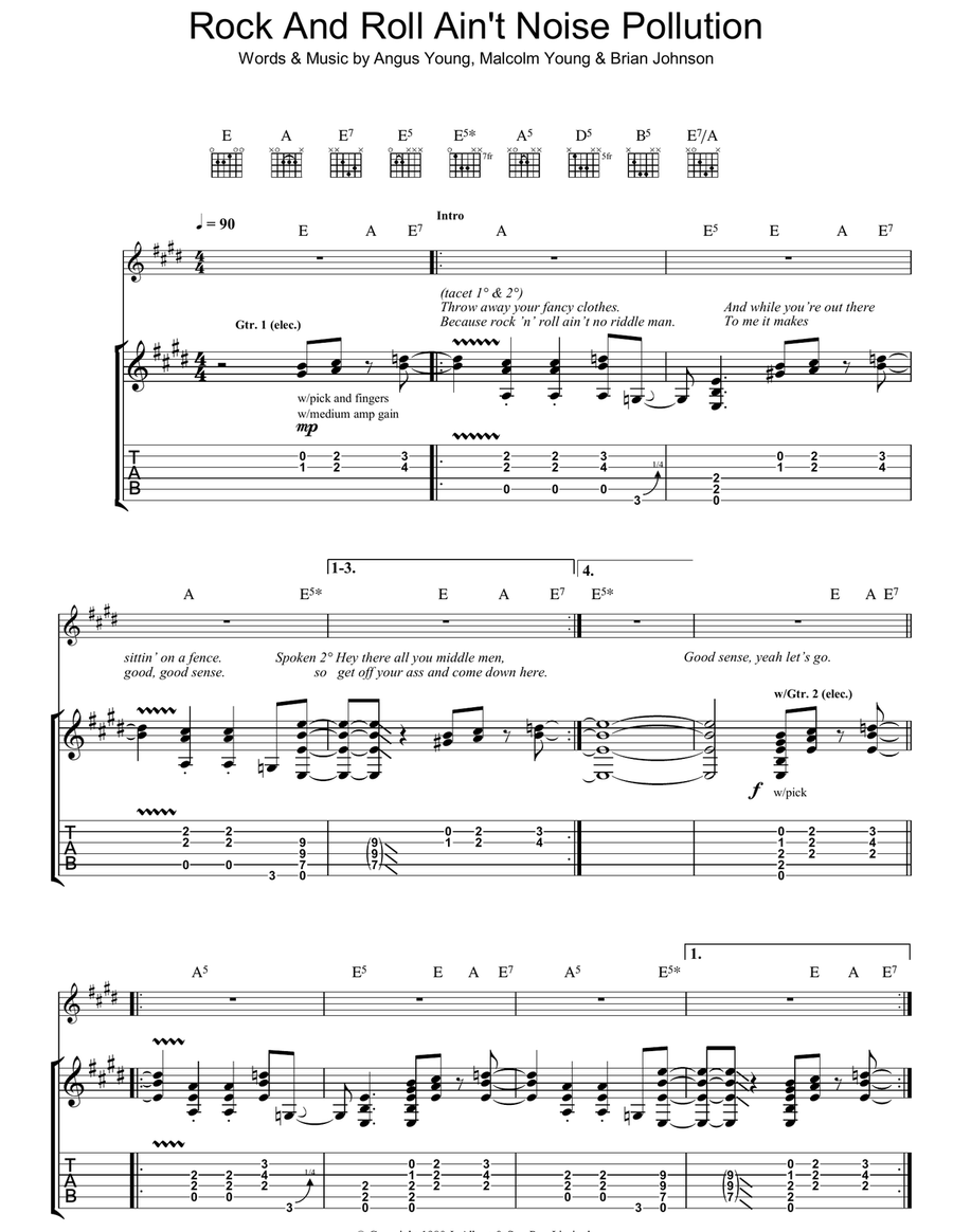 Rock And Roll Ain't Noise Pollution Acoustic Guitar scores gallery preview page 1