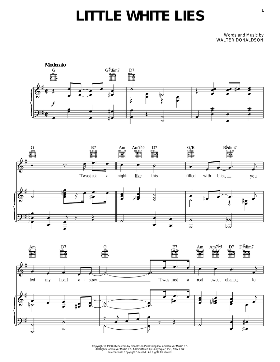 Little White Lies Little White Lies Piano, Vocal, Guitar scores gallery preview page 1