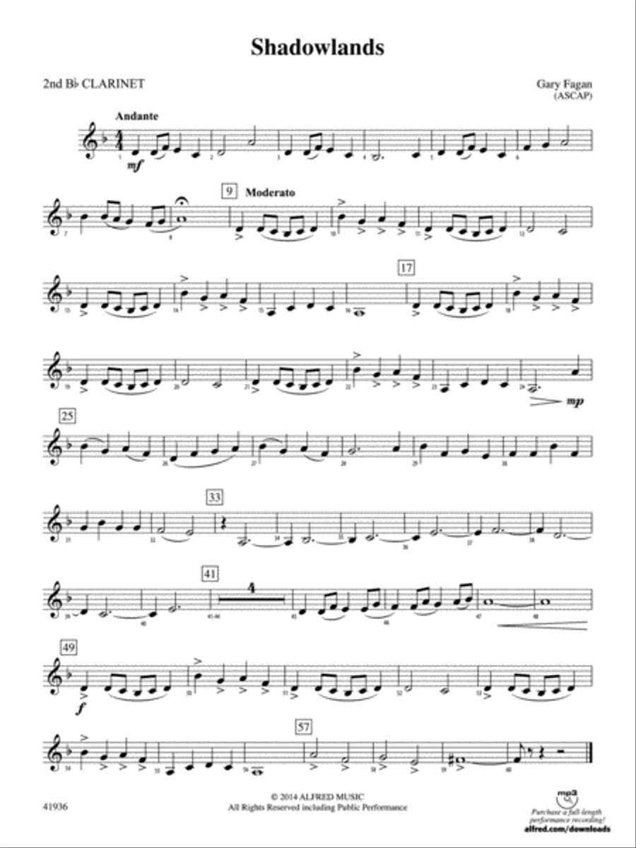 Shadowlands: 2nd B-flat Clarinet Concert Band scores gallery preview page 1