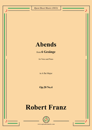 Book cover for Franz-Abends,in A flat Major,Op.20 No.4,for Voice and Piano