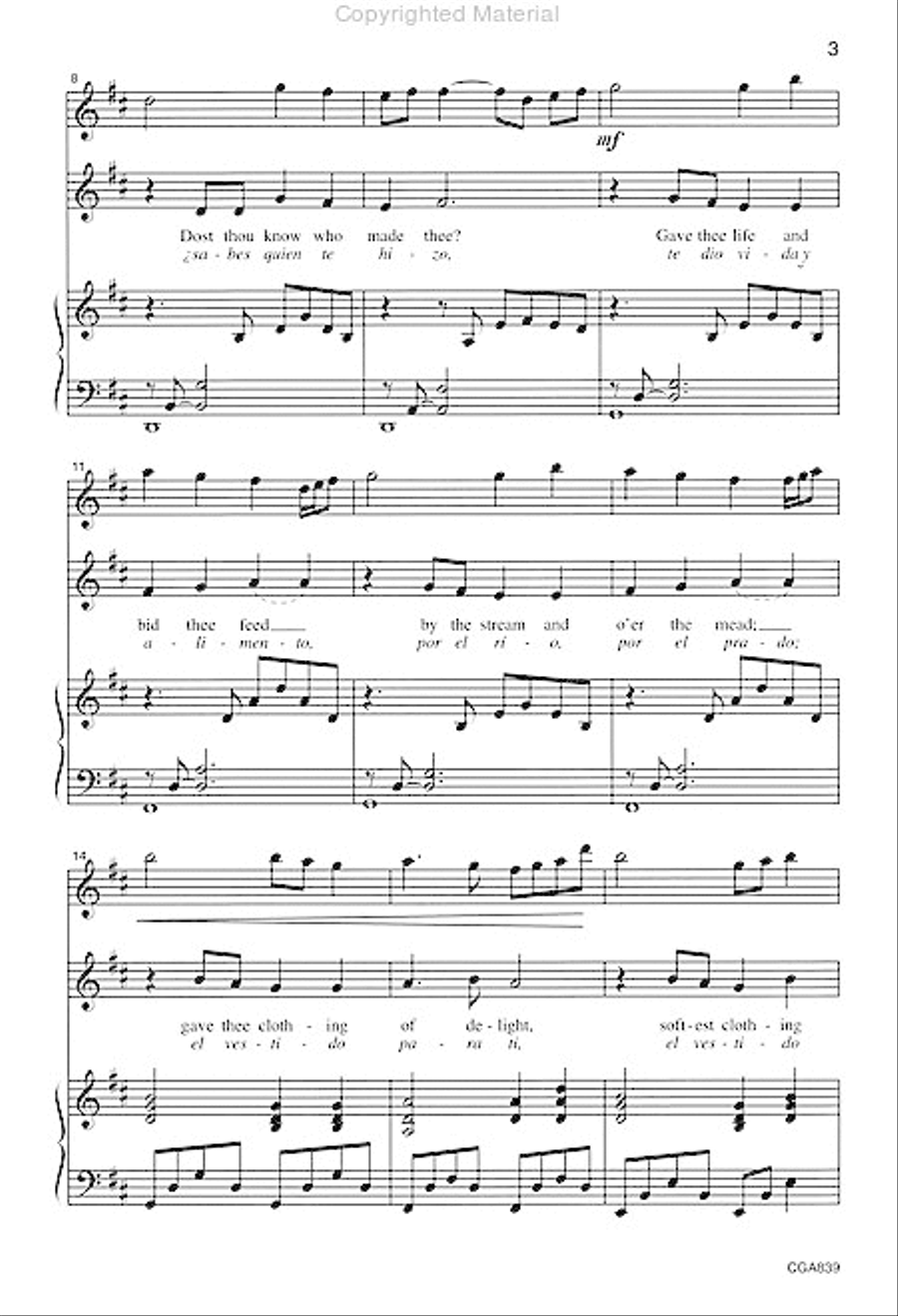 The Lamb (Pequeno Cordero) Unison Choir scores gallery preview page 3