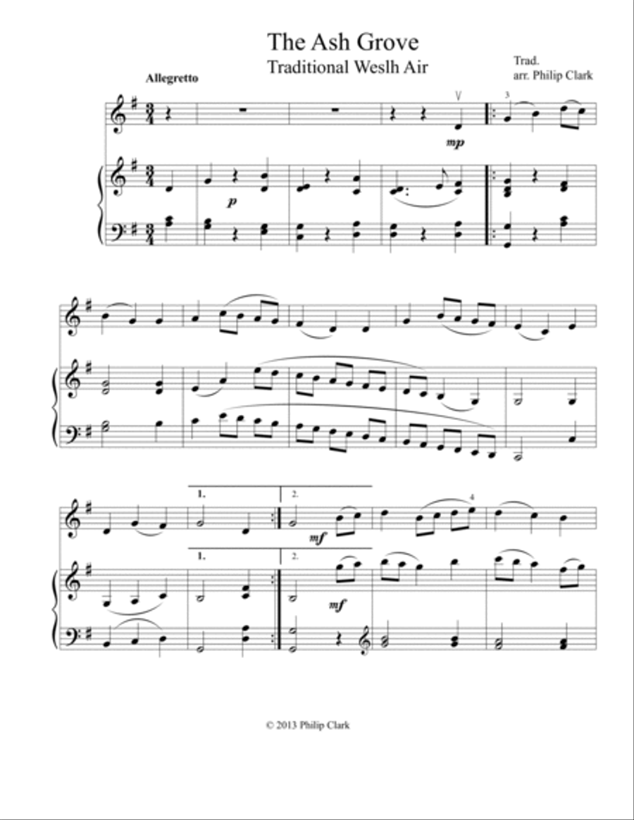 March First and The Ash Grove, Two pieces for beginning violin with piano accompaniment. String Duet scores gallery preview page 3