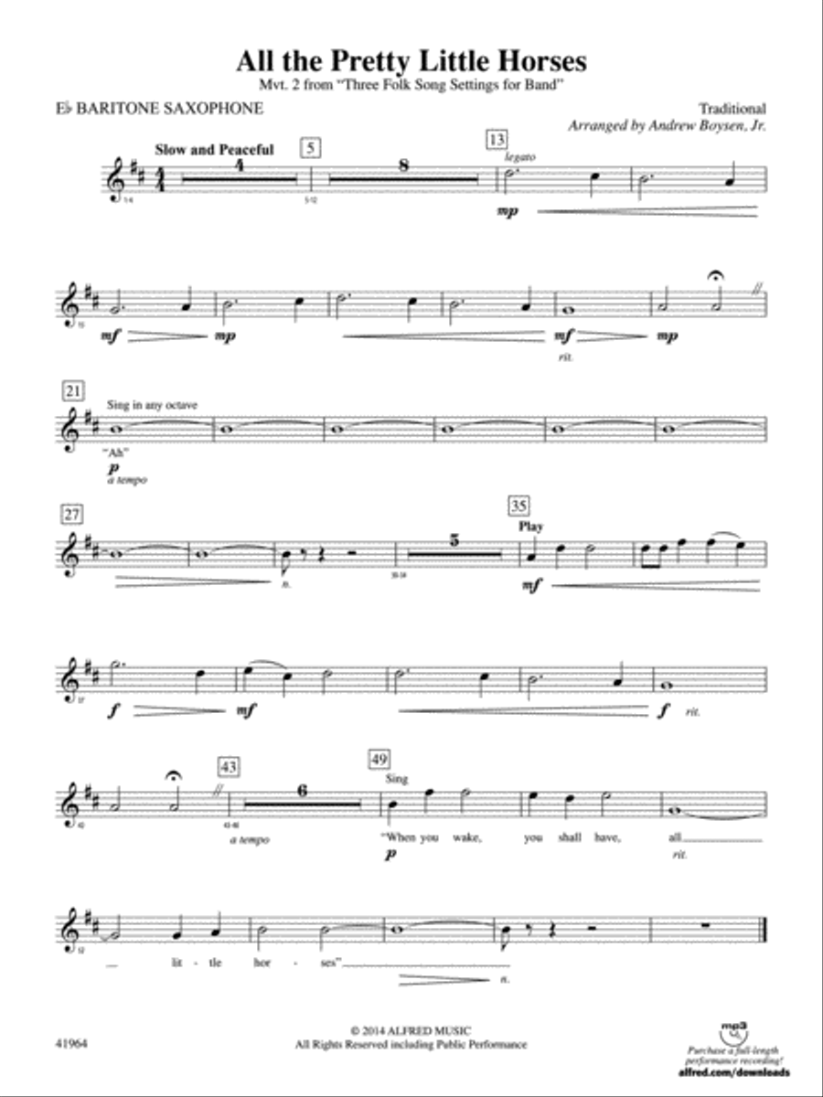 All the Pretty Little Horses: E-flat Baritone Saxophone Concert Band scores gallery preview page 1