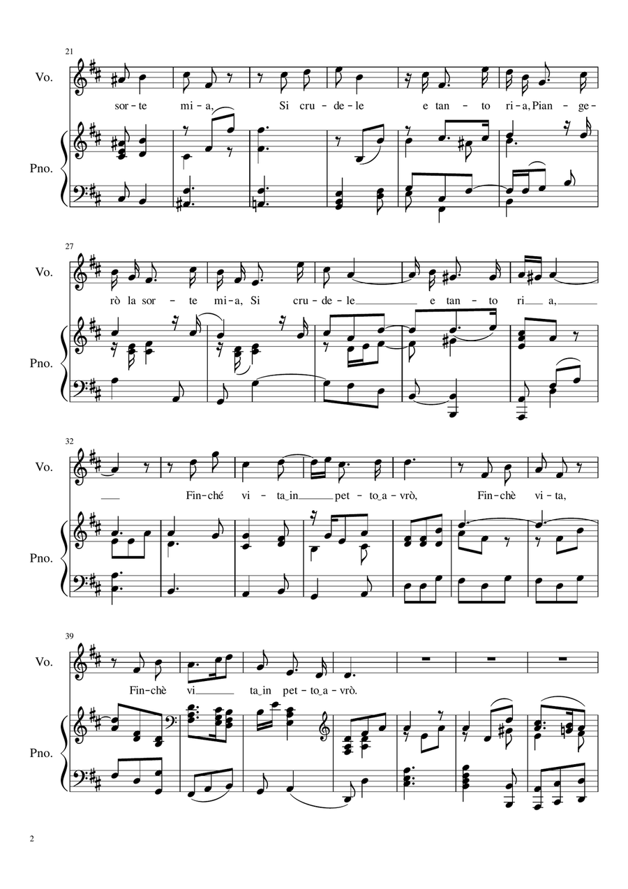 Piangero, la sorte mia - D Major Voice Solo scores gallery preview page 3