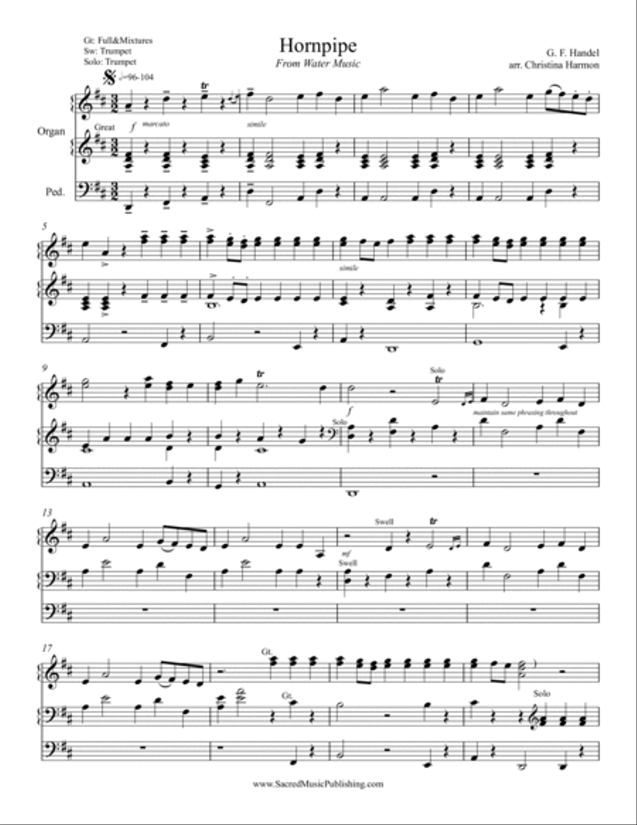Hornpipe (Allegro Maestoso) from the Water Music Suite - Organ Hornpipe (Allegro Maestoso) from the Water Music Suite - Organ Organ Solo scores gallery preview page 2