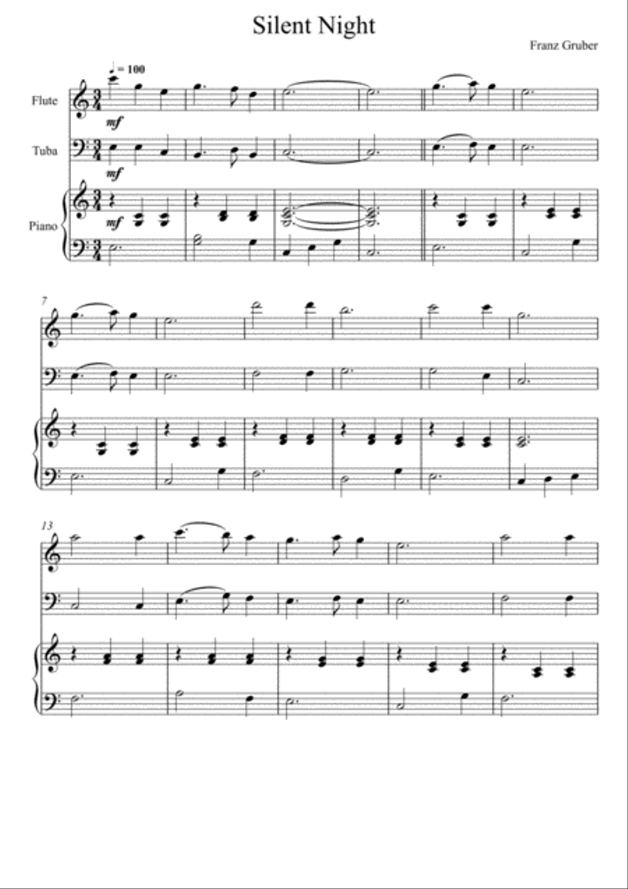 Franz Gruber - Silent Night (Flute and Tuba Duet) Small Ensemble scores gallery preview page 1