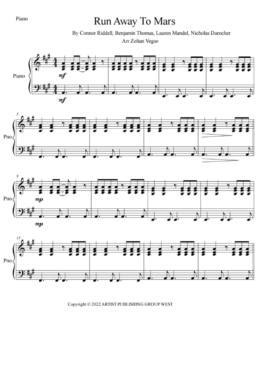 Run Away To Mars Run Away To Mars Piano Quintet scores gallery preview page 1