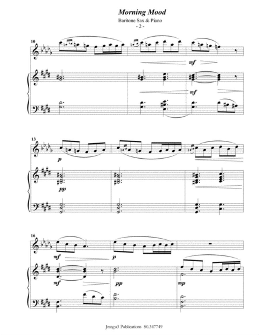 Grieg: Morning Mood from Peer Gynt Suite for Baritone Sax & Piano Baritone Saxophone scores gallery preview page 3