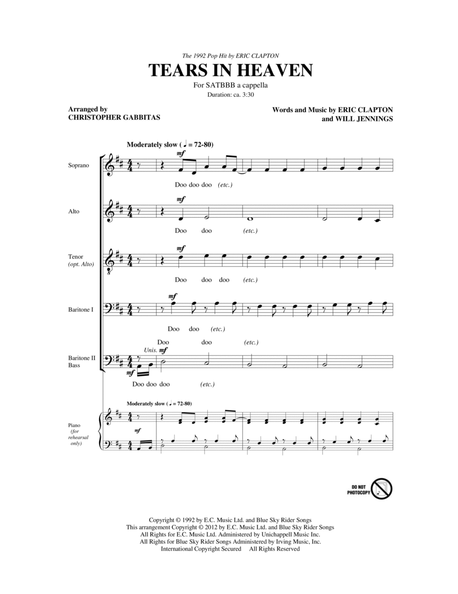 Tears In Heaven (arr. Christopher Gabbitas) 4-Part scores gallery preview page 1