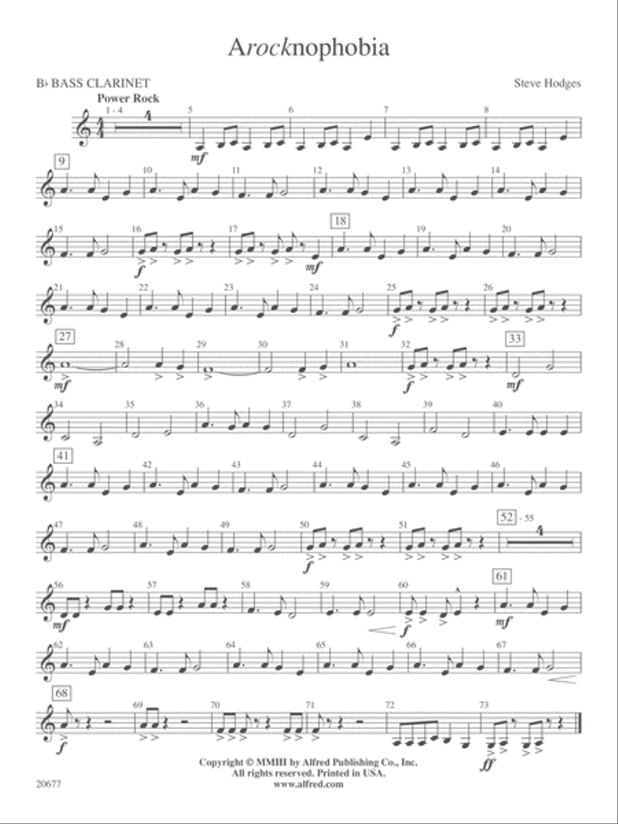 Arocknophobia: B-flat Bass Clarinet Concert Band scores gallery preview page 1