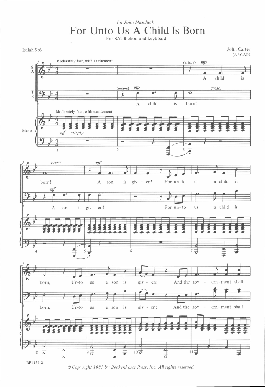 For Unto Us a Child Is Born 4-Part scores gallery preview page 2