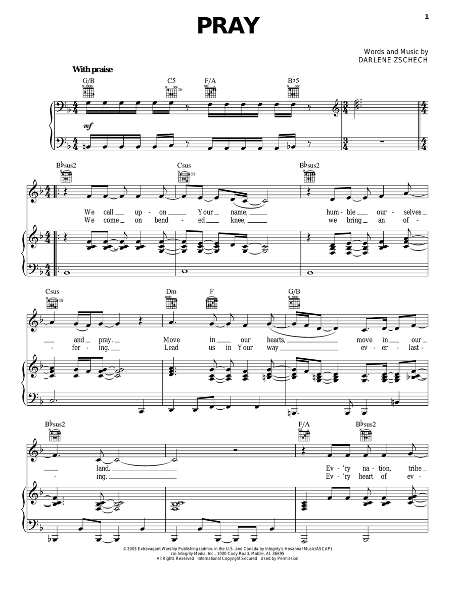 Pray Piano, Vocal, Guitar scores gallery preview page 1