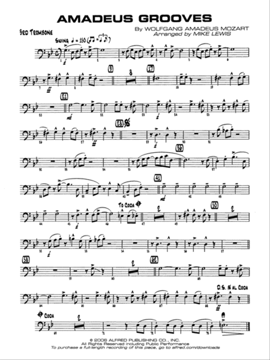 Amadeus Grooves: 3rd Trombone Jazz Ensemble scores gallery preview page 1