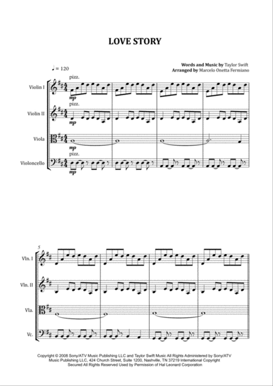 Love Story String Quartet scores gallery preview page 4