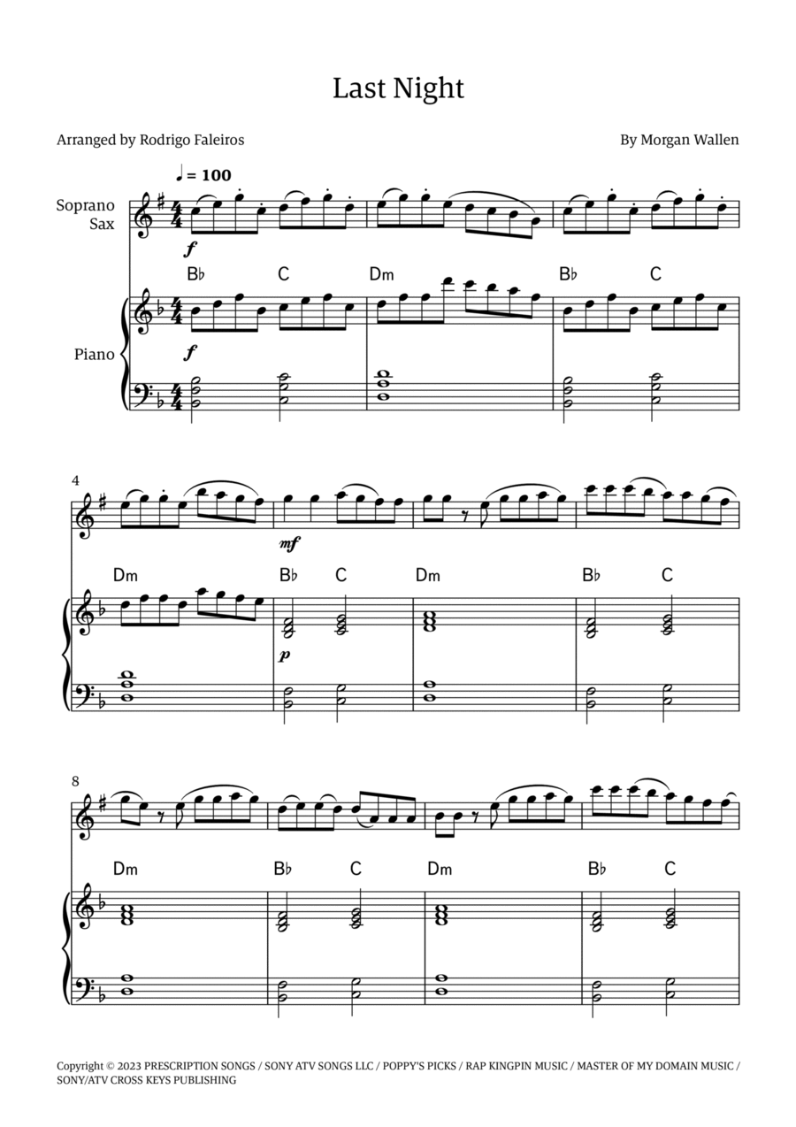 Last Night Soprano Saxophone scores gallery preview page 1