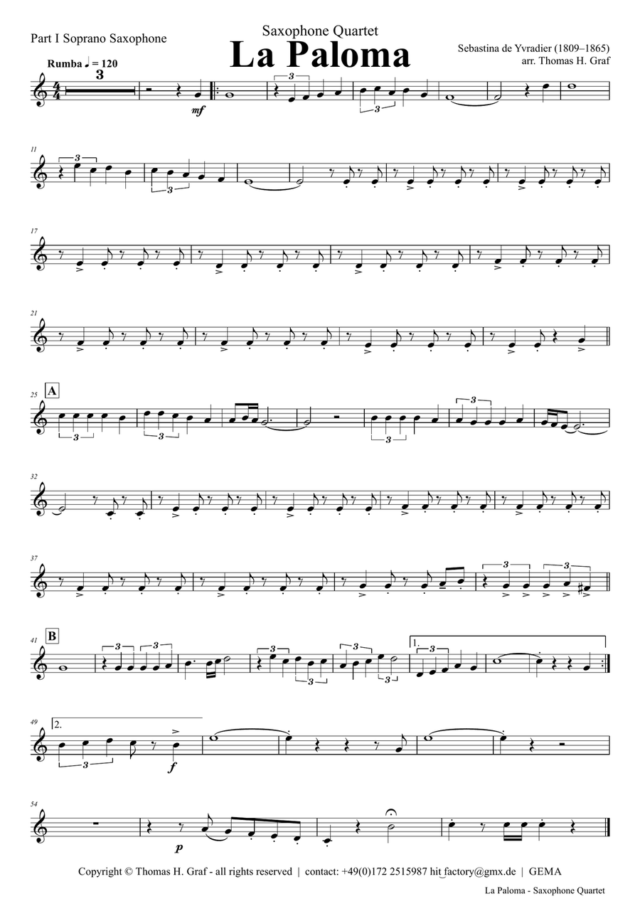 La Paloma - Spanish Habanera - Saxophone Quartet H - Arrangement: Thomas H. Graf Saxophone Quartet scores gallery preview page 4