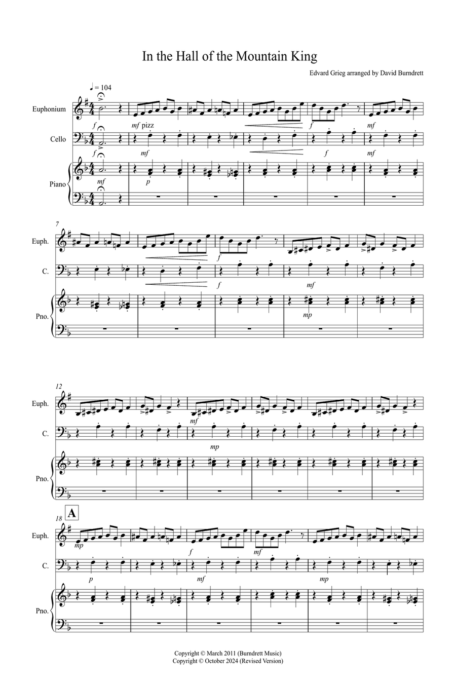 In the Hall of the Mountain King for Euphonium and Cello Duet String Duet scores gallery preview page 1