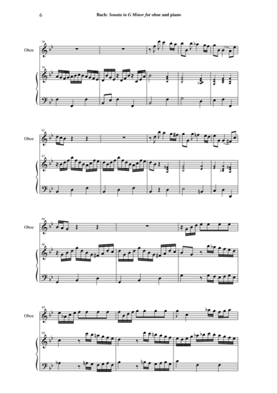 J. S. Bach: Sonata in g minor, BWV 1020 arranged for oboe and piano (or harp) Harp scores gallery preview page 6