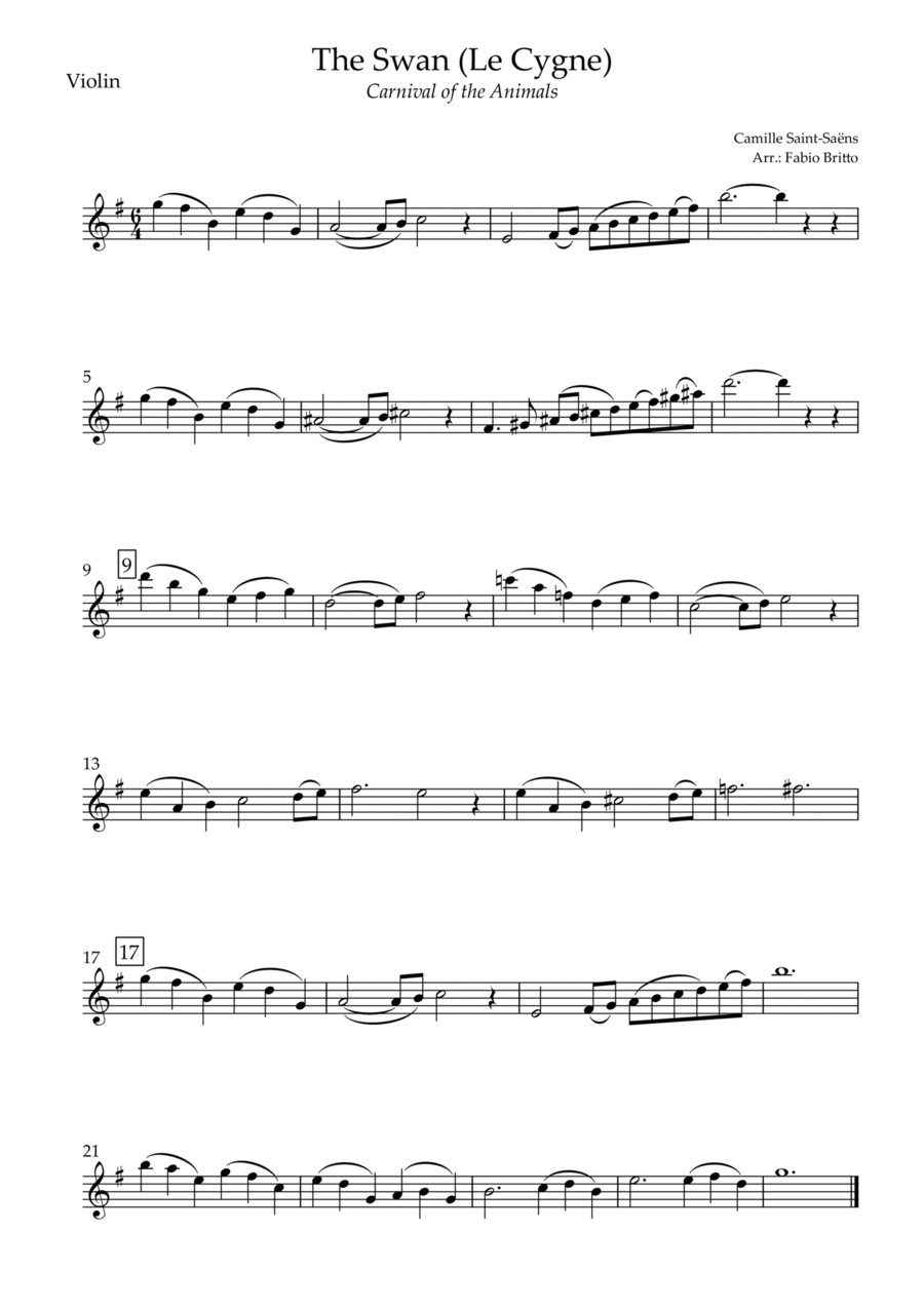 The Swan (Le Cygne) for Violin Solo Violin Solo scores gallery preview page 1