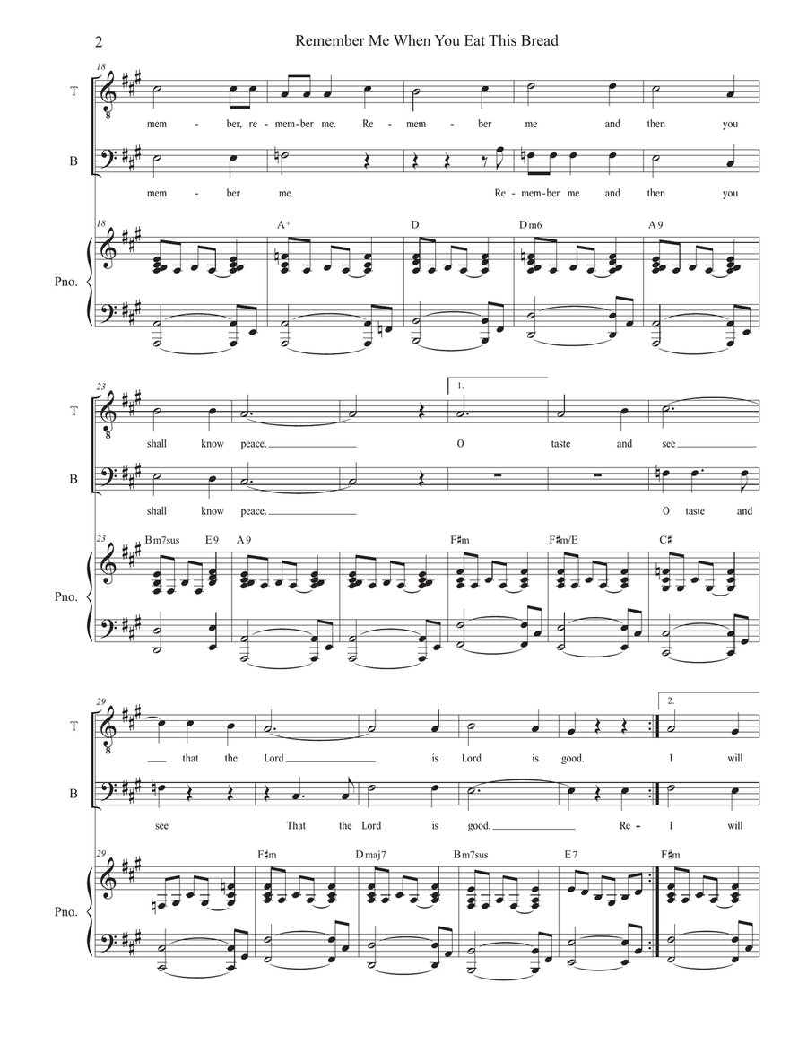 Remember Me When You Eat This Bread (Duet for Tenor and Bass solo) Tenor Voice scores gallery preview page 2