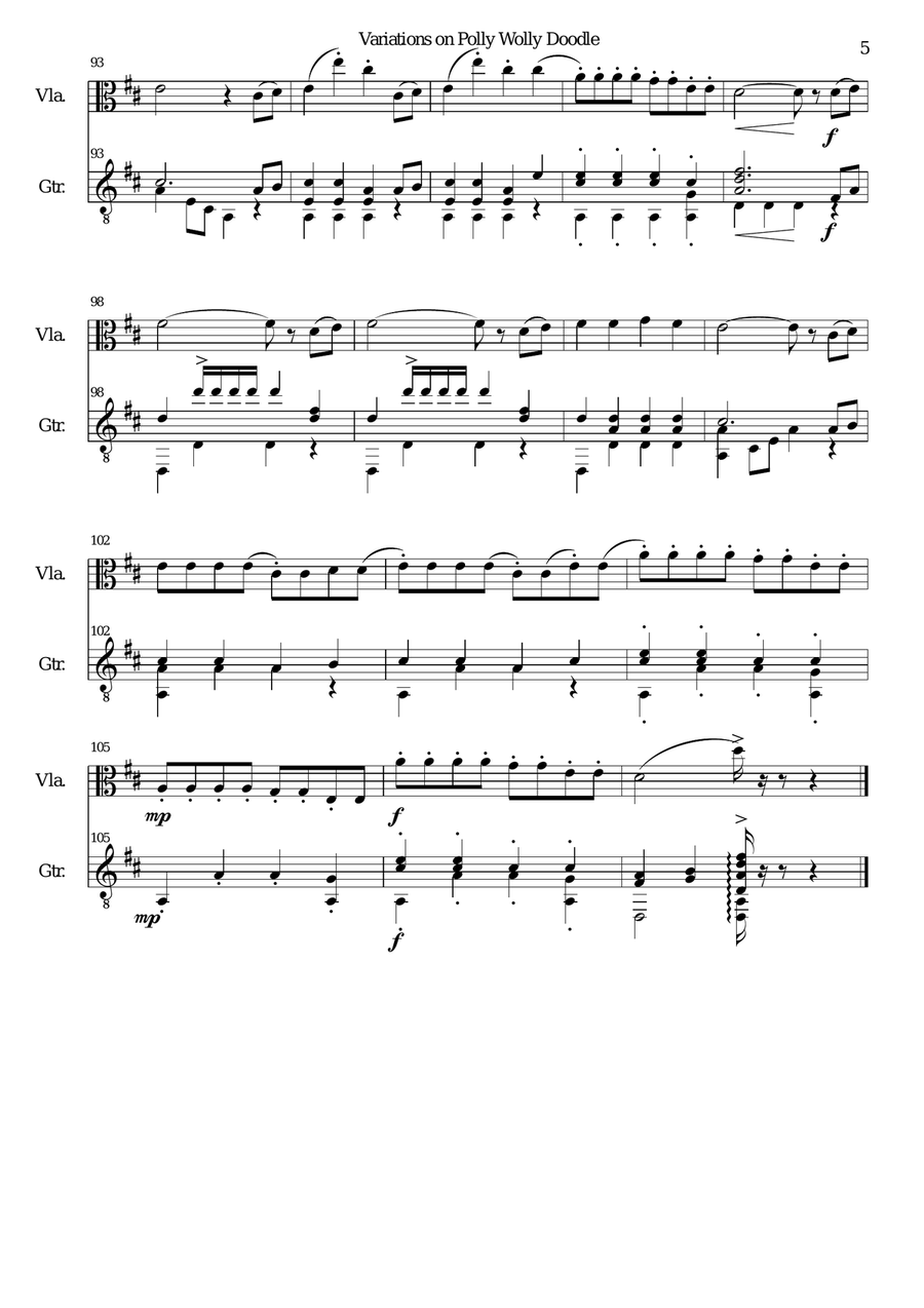 Variations on Polly Wolly Doodle for viola and guitar String Duet scores gallery preview page 5
