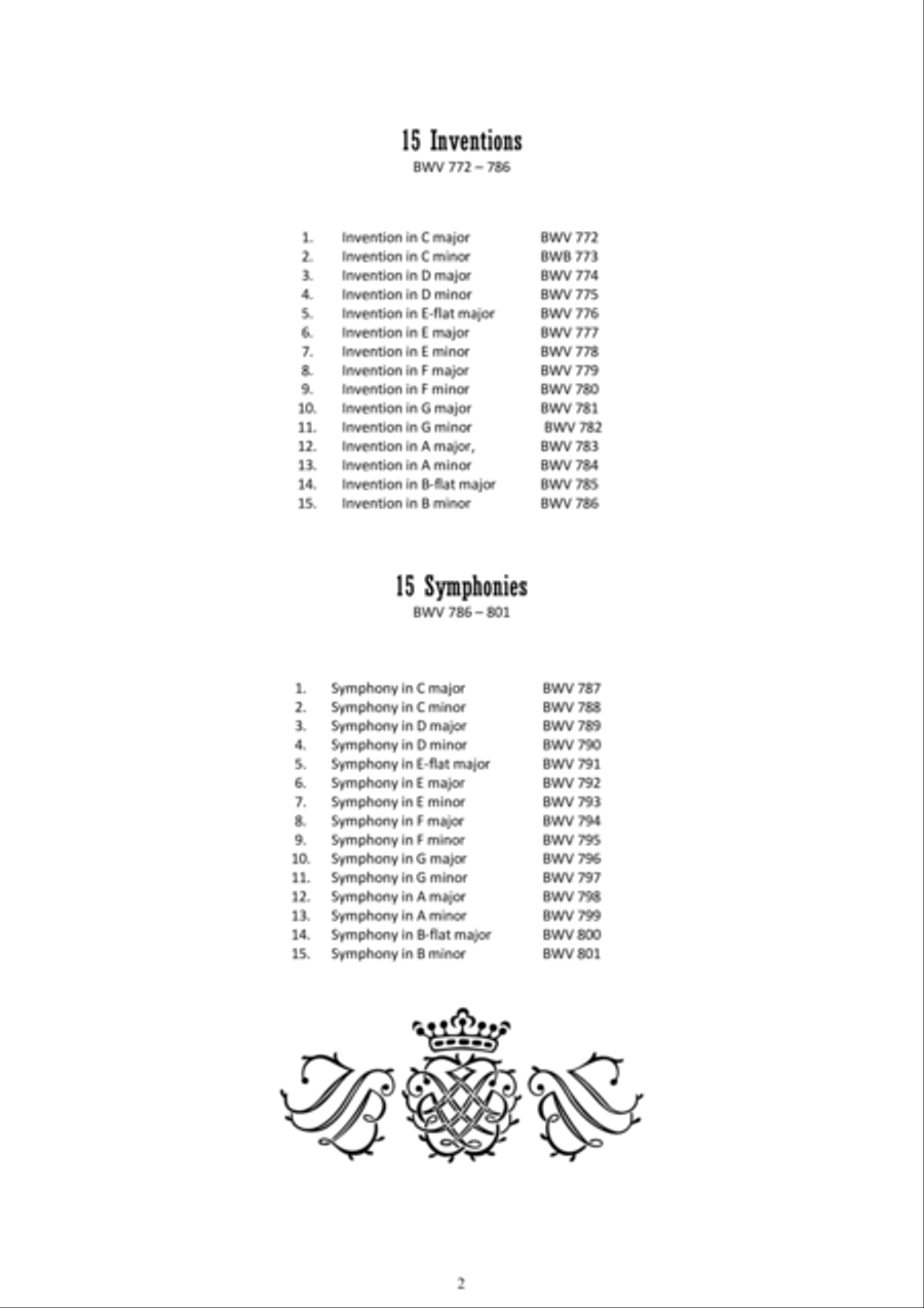 Bach - Inventions and Symphonies to 'Two and Three Parts' for Piano - Full scores 3-Part scores gallery preview page 2