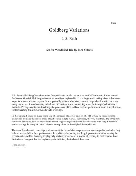 J. S. Bach Goldberg Variations set for flute, clarinet, and bassoon - PARTS image number null