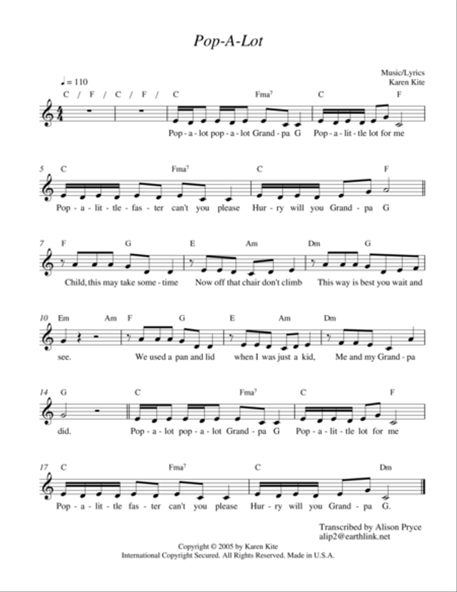 Pop-A-Lot Piano, Vocal, Guitar scores gallery preview page 1