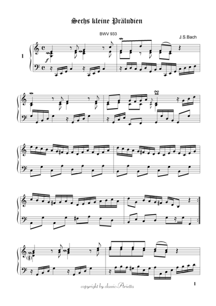 Six Little Preludes for piano Johann Sebastian Bach 