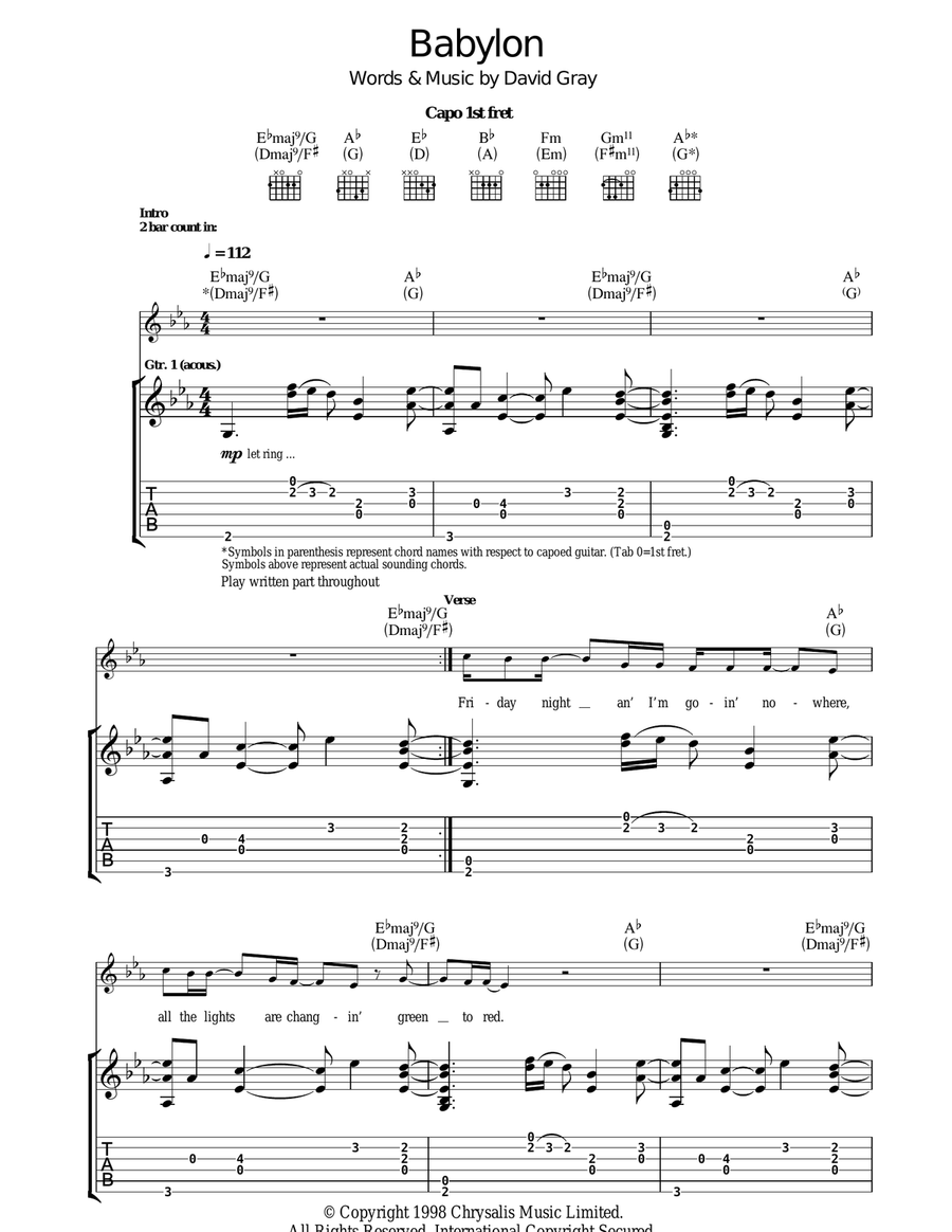 Babylon Babylon Acoustic Guitar scores gallery preview page 1