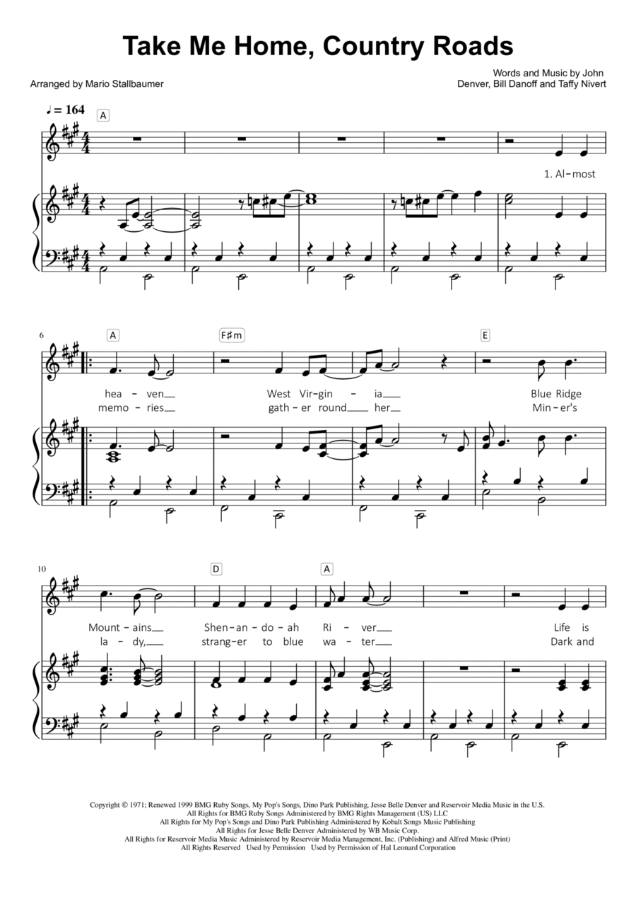 Take Me Home, Country Roads Voice scores gallery preview page 1