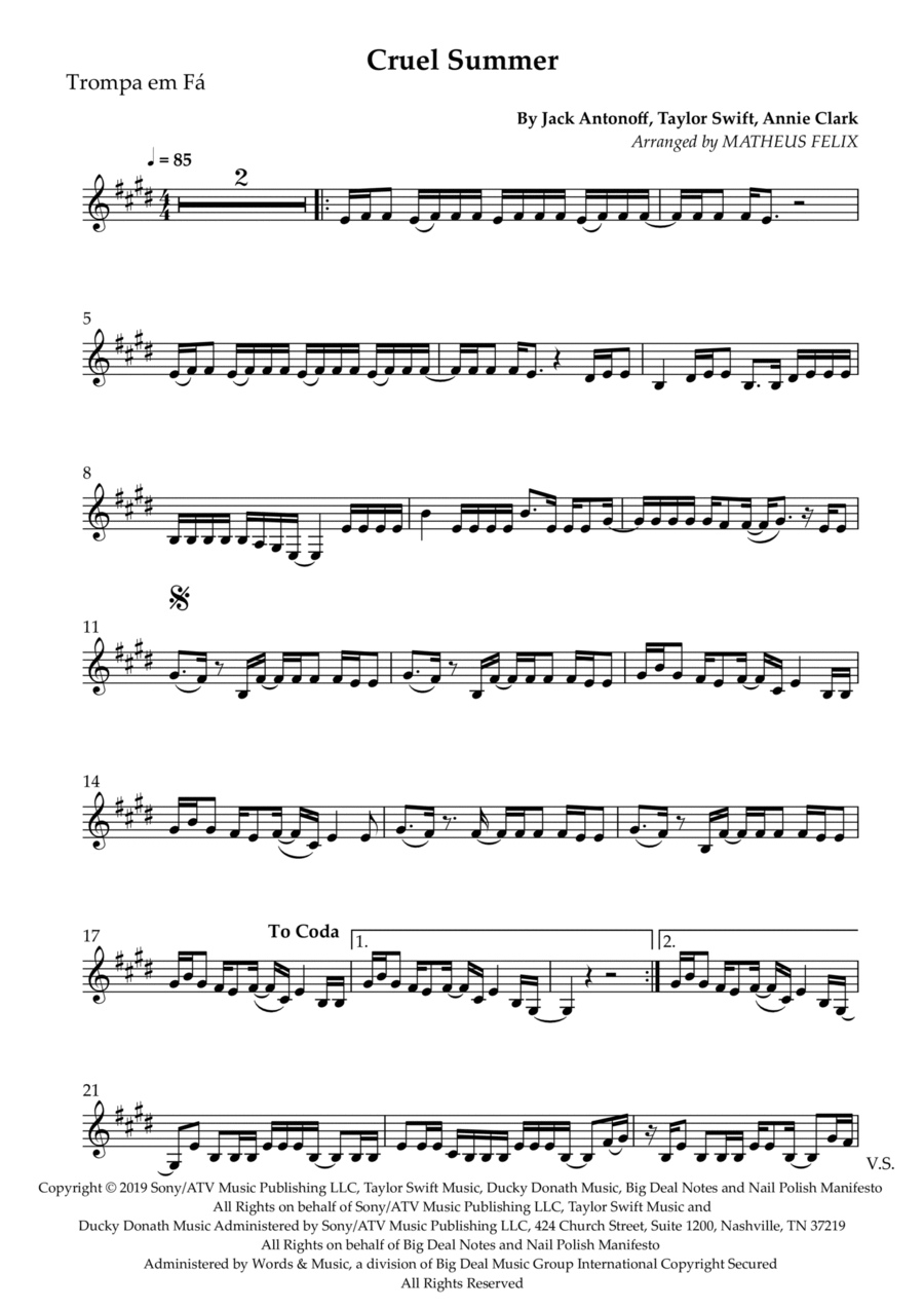 Cruel Summer Horn Solo scores gallery preview page 1