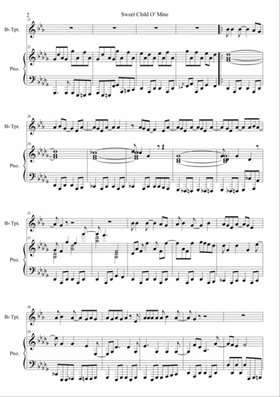 Sweet Child O' Mine Sweet Child O' Mine Trumpet Duet scores gallery preview page 2