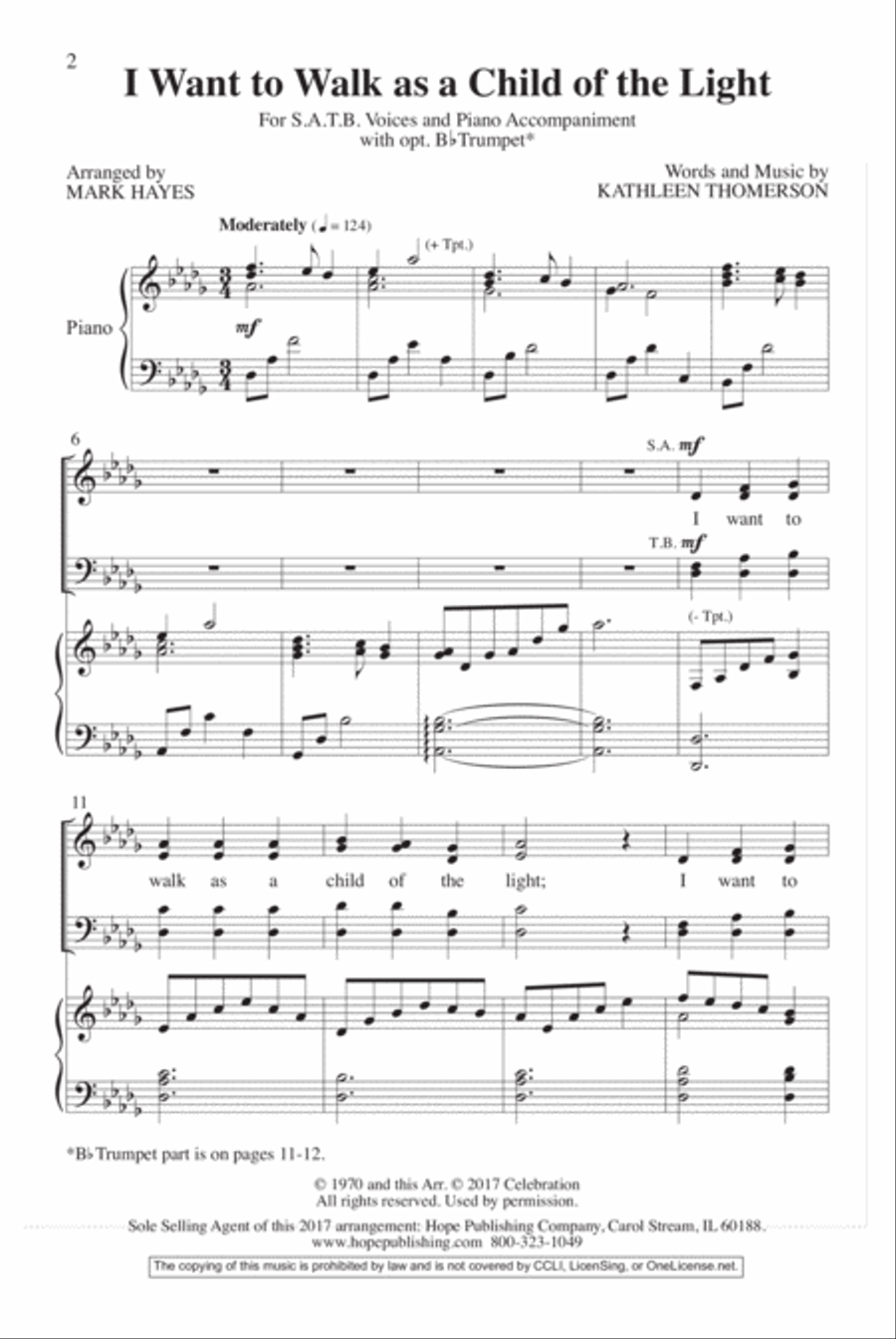 I Want to Walk as a Child of the Light 4-Part scores gallery preview page 2