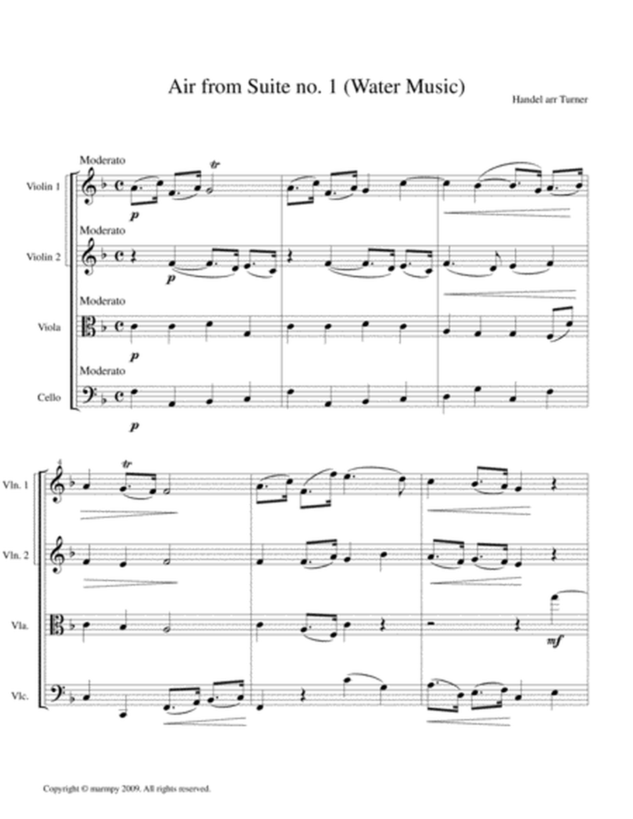 Air from Suite 1 by Handel (arranged for String Quartet)
