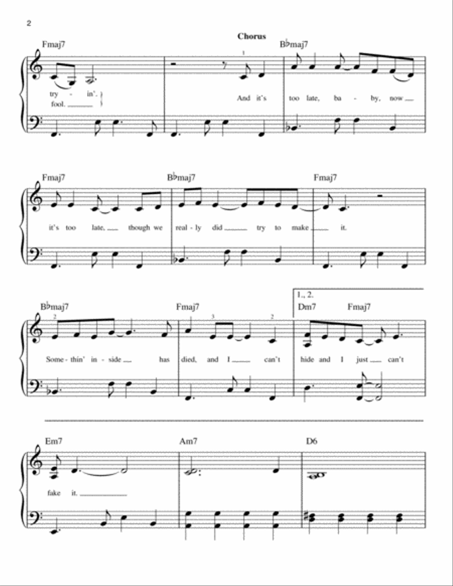 It's Too Late It's Too Late Easy Piano scores gallery preview page 2