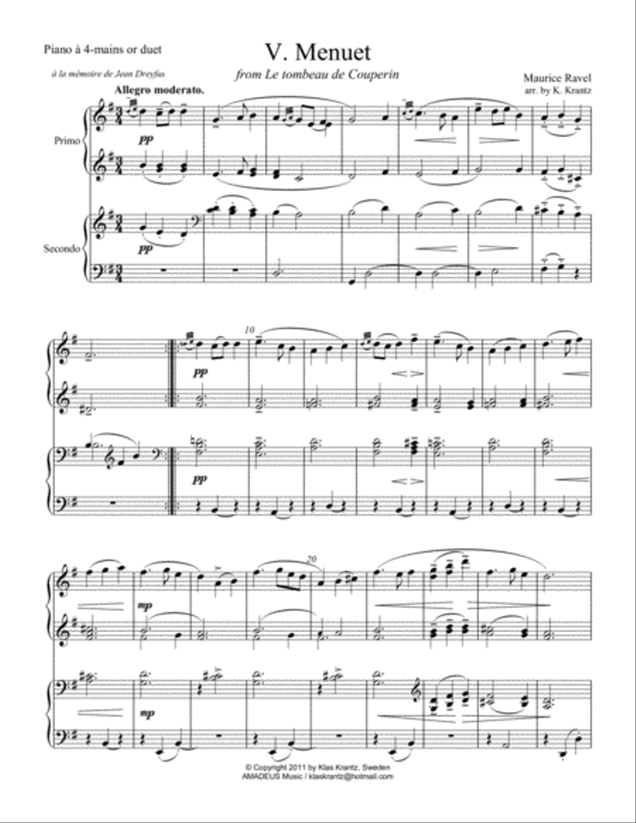 Menuet from Le tombeau de Couperin for 1 piano 4 hands 1 Piano, 4-Hands scores gallery preview page 2