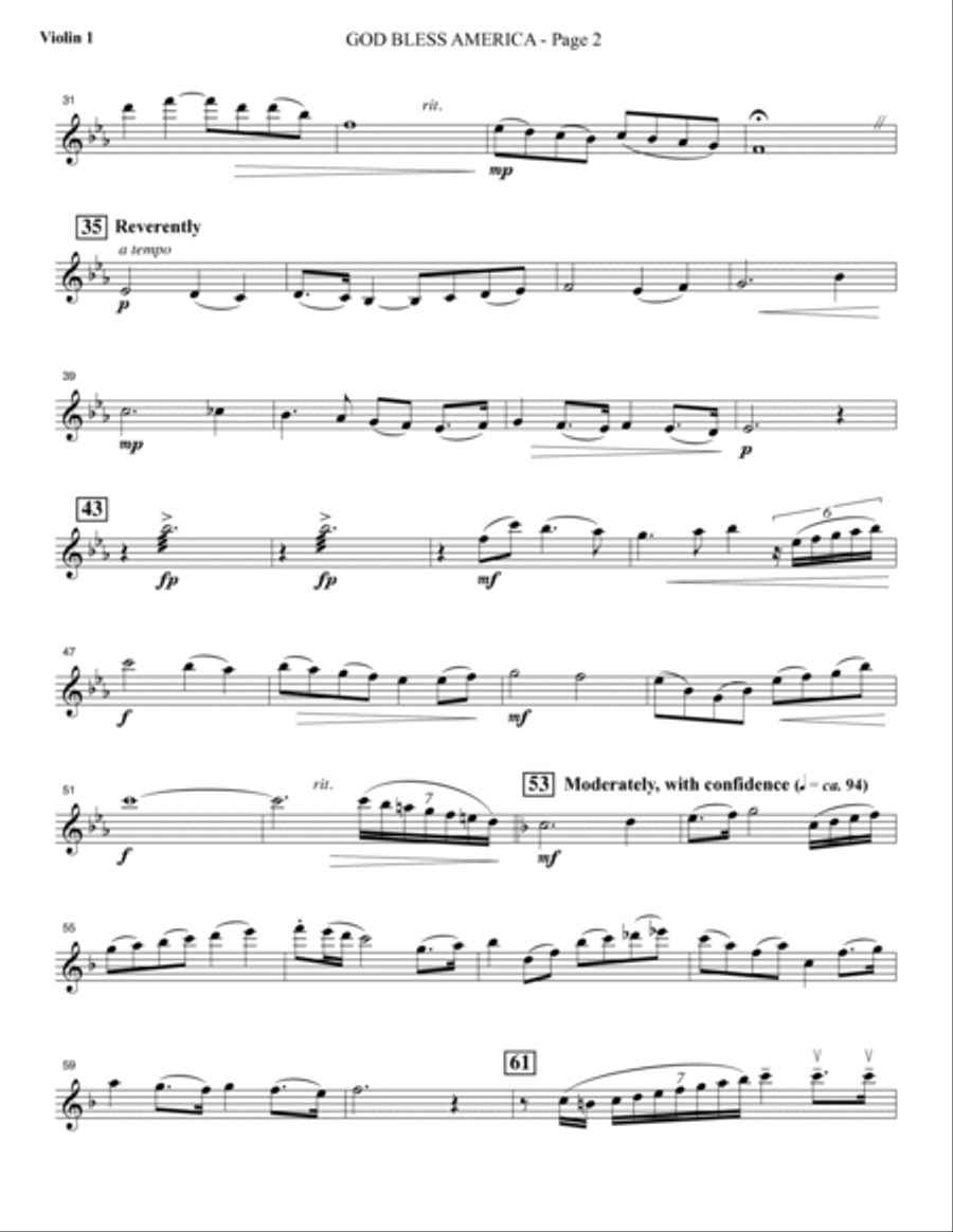 God Bless America - Violin 1 Choir scores gallery preview page 2