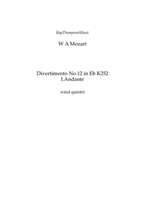 Book cover for Mozart: Divertimento No.12 in Eb K252 Mvt.I Andante - wind quintet