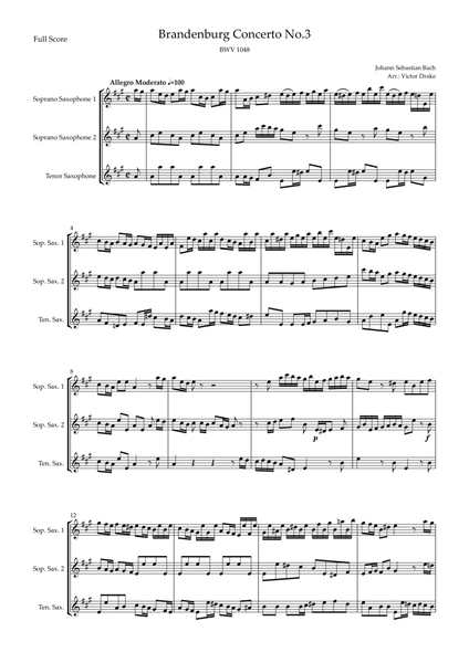 Brandenburg Concerto No. 3 in G major, BWV 1048 1st Mov. (J.S. Bach) for Saxophone Trio image number null