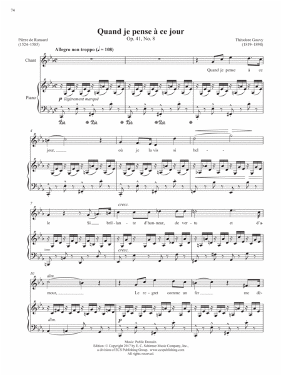 Op. 41, No. 8: Quand je pense Ã ce jour from Songs of Gouvy, V1 Piano Accompaniment scores gallery preview page 2