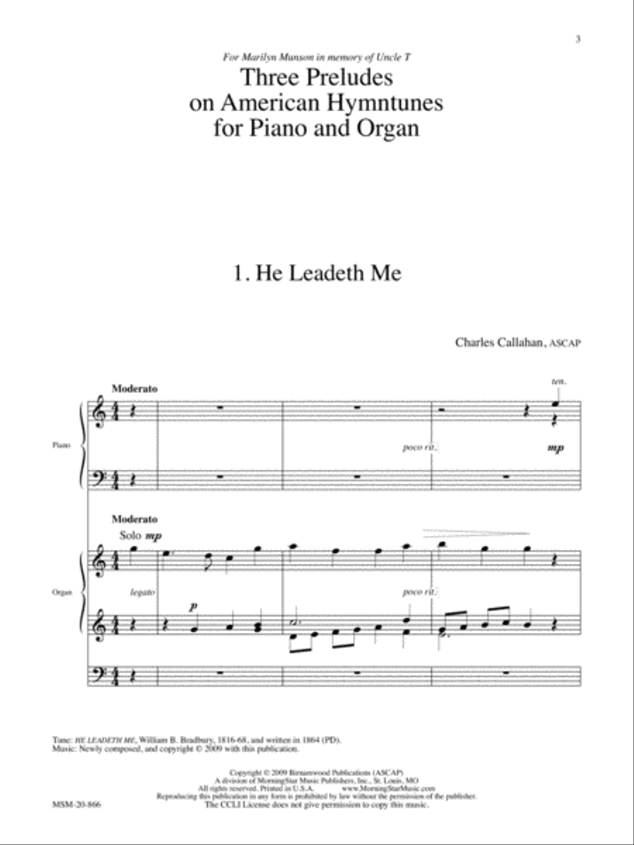 Three Preludes on American Hymntunes A Collection of Duets for Piano and Organ Organ scores gallery preview page 3