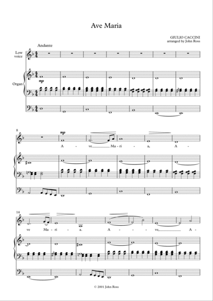 Ave Maria (Caccini) (Low voice, Organ) Medium Voice scores gallery preview page 2