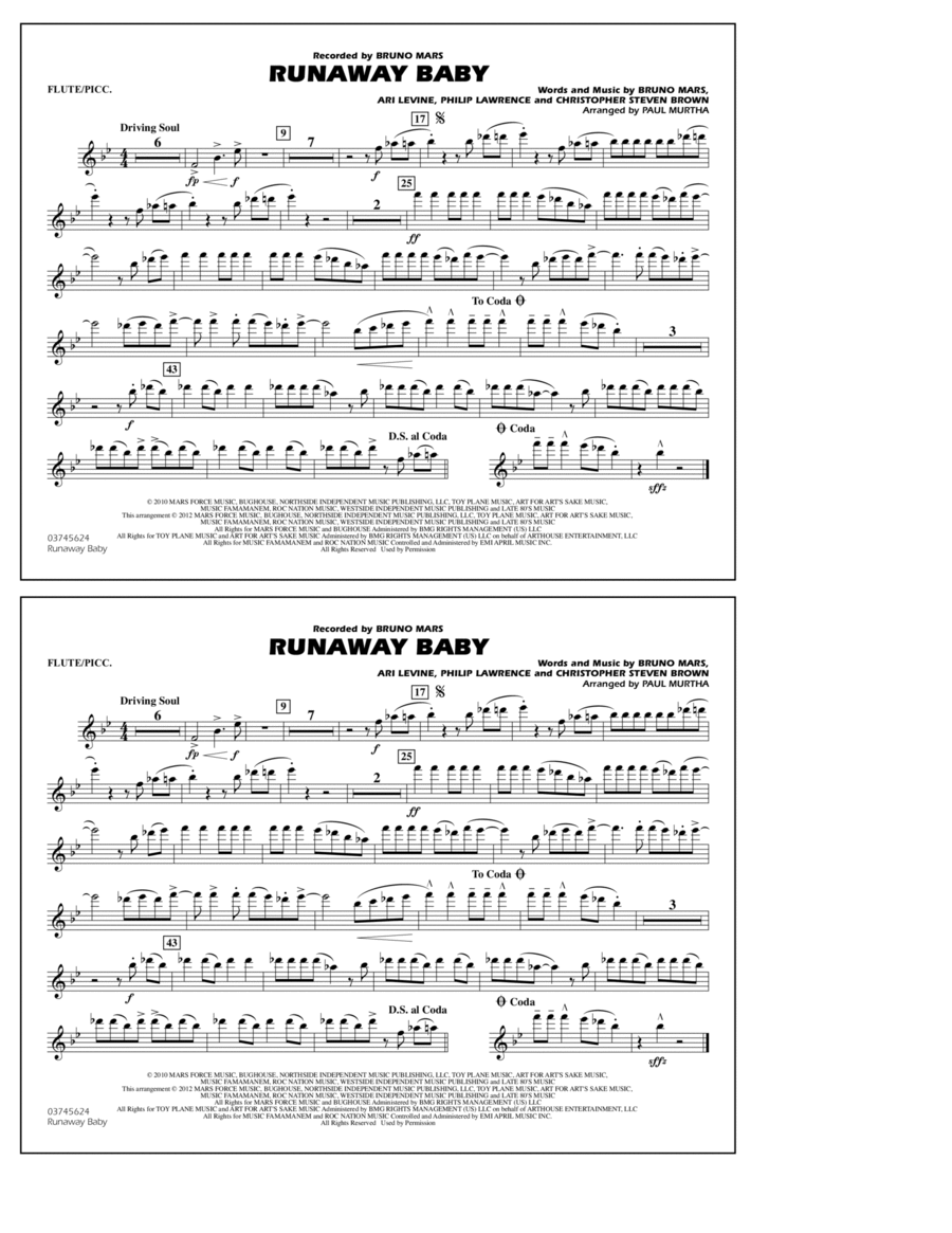 Runaway Baby - Flute/Piccolo Marching Band scores gallery preview page 1