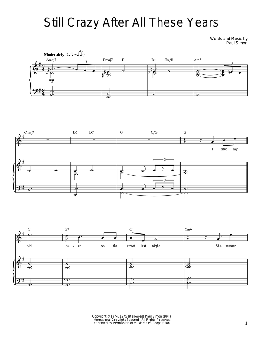 Still Crazy After All These Years Piano, Vocal, Guitar scores gallery preview page 1