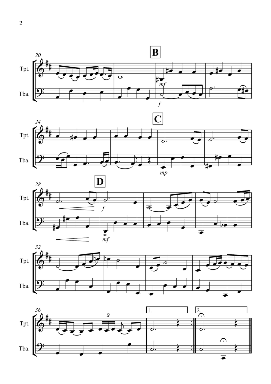 Air on a G String for Trumpet and Tuba Duet B-Flat Trumpet scores gallery preview page 2